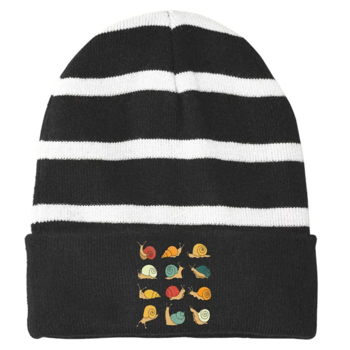 Beautifully Illustrated Snails Vintage Snail Lover Striped Beanie with Solid Band