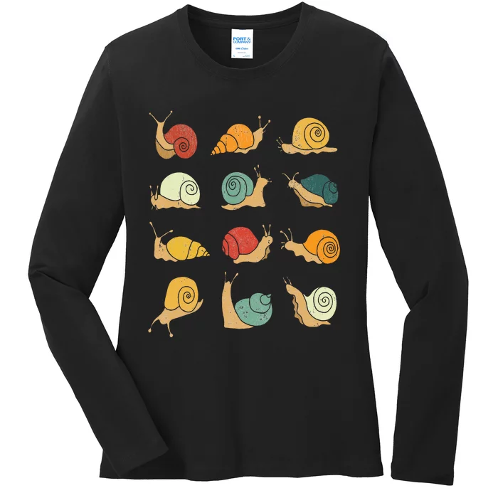 Beautifully Illustrated Snails Vintage Snail Lover Ladies Long Sleeve Shirt