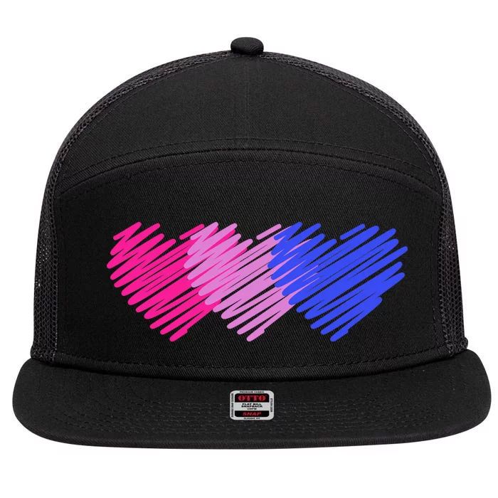 Bisexual Flag Hearts Love LGBT Bi Pride 7 Panel Mesh Trucker Snapback Hat