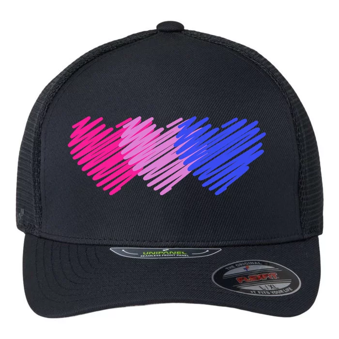 Bisexual Flag Hearts Love LGBT Bi Pride Flexfit Unipanel Trucker Cap