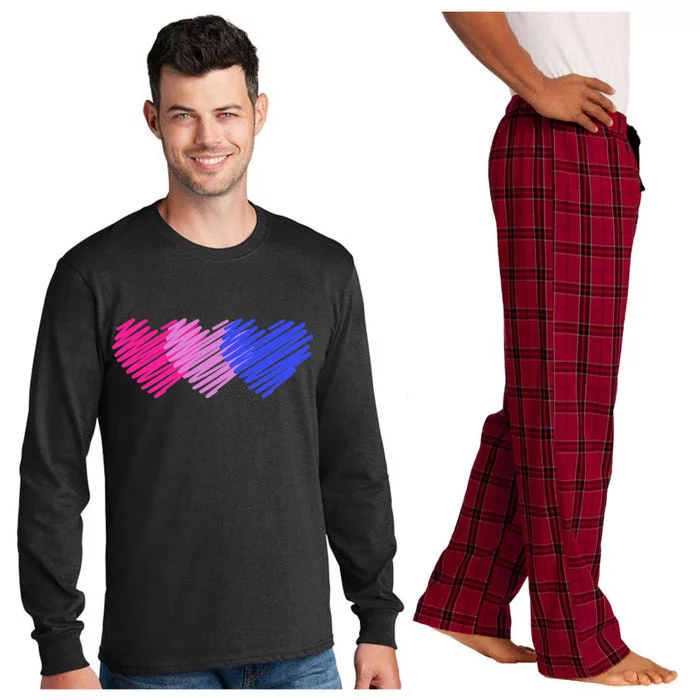 Bisexual Flag Hearts Love LGBT Bi Pride Long Sleeve Pajama Set