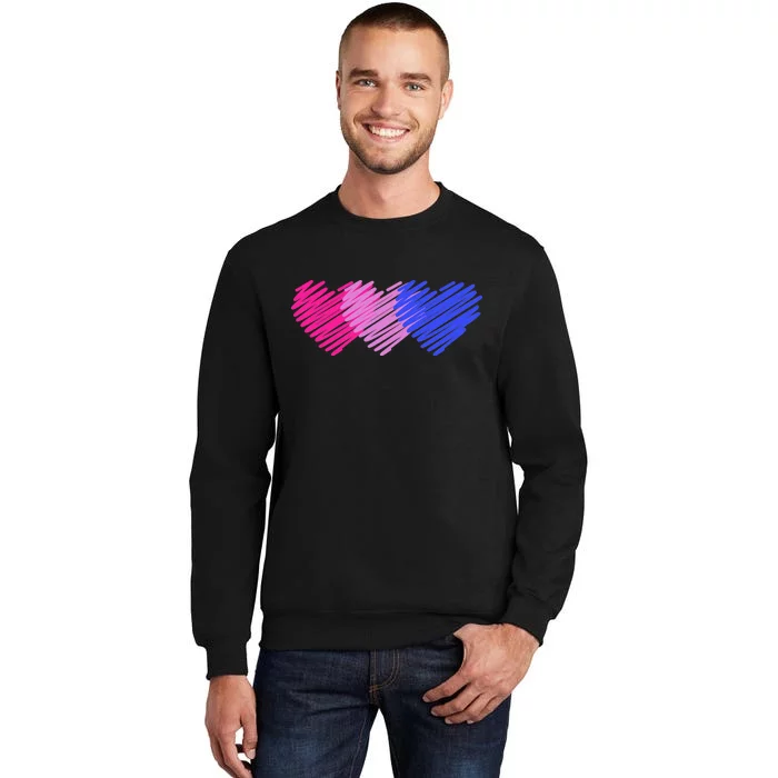 Bisexual Flag Hearts Love LGBT Bi Pride Tall Sweatshirt