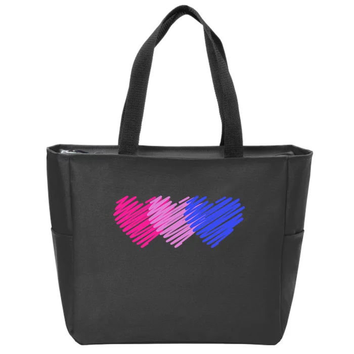 Bisexual Flag Hearts Love LGBT Bi Pride Zip Tote Bag