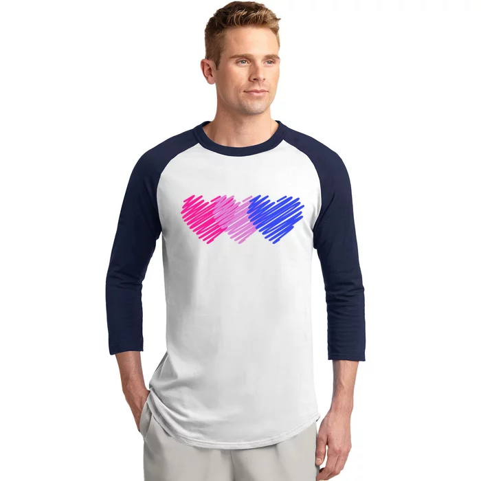 Bisexual Flag Hearts Love LGBT Bi Pride Baseball Sleeve Shirt