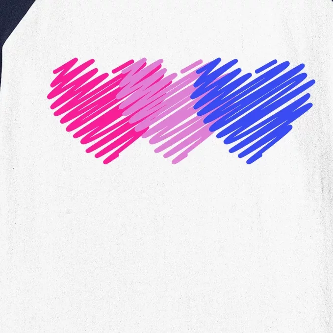 Bisexual Flag Hearts Love LGBT Bi Pride Baseball Sleeve Shirt