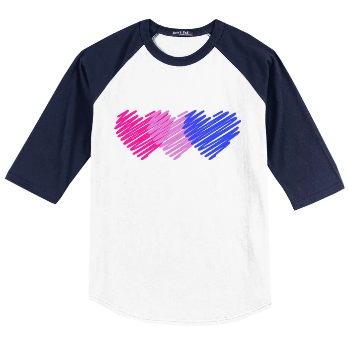 Bisexual Flag Hearts Love LGBT Bi Pride Baseball Sleeve Shirt