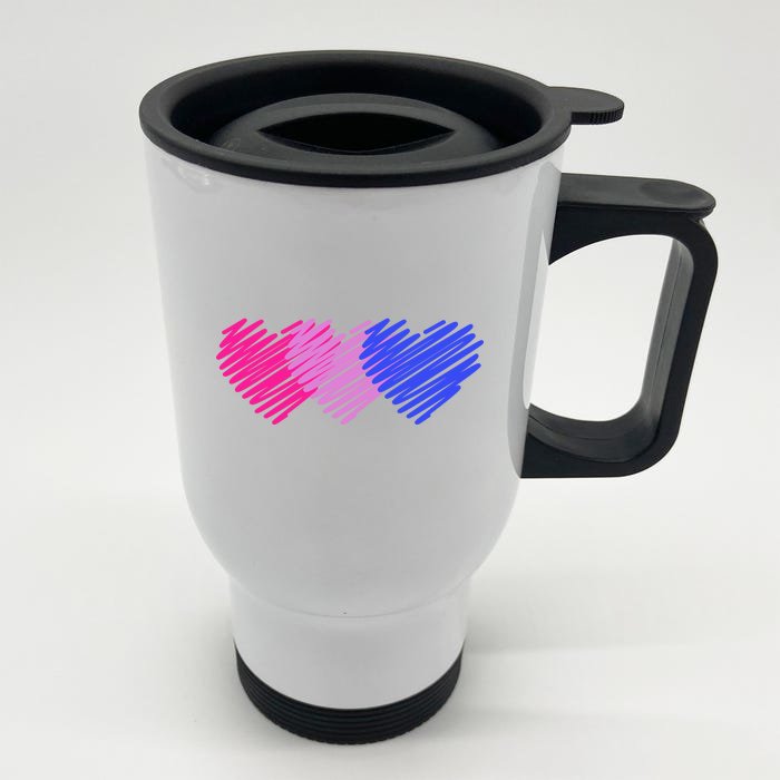 Bisexual Flag Hearts Love LGBT Bi Pride Front & Back Stainless Steel Travel Mug