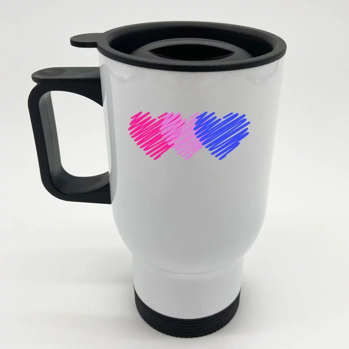 Bisexual Flag Hearts Love LGBT Bi Pride Front & Back Stainless Steel Travel Mug