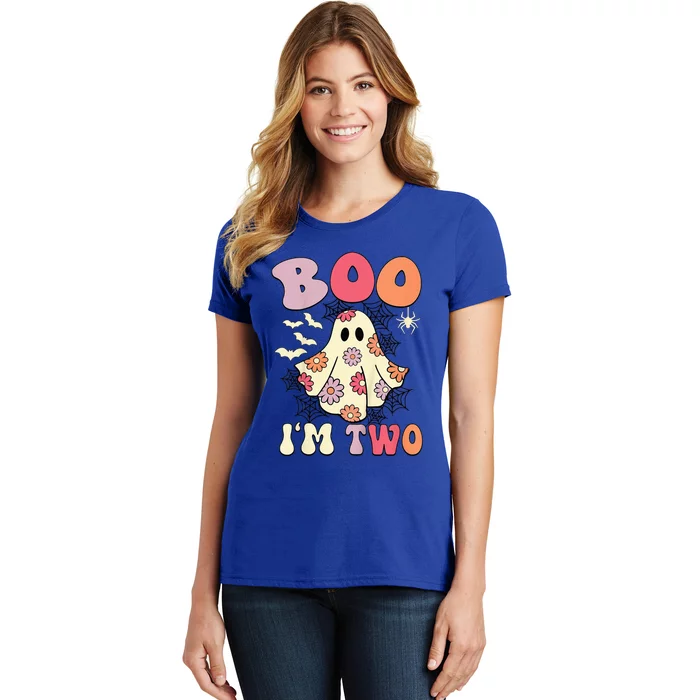 Boo IM Two Years Old 2nd Birthday Groovy Ghost Halloween Women's T-Shirt