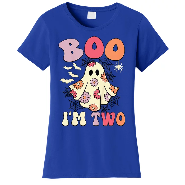 Boo IM Two Years Old 2nd Birthday Groovy Ghost Halloween Women's T-Shirt