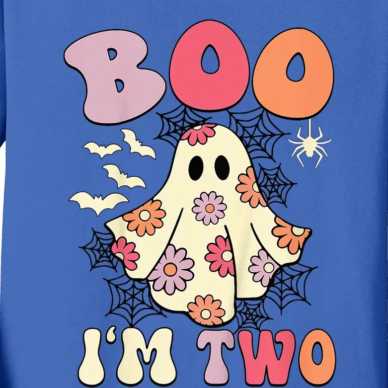 Boo IM Two Years Old 2nd Birthday Groovy Ghost Halloween Kids Long Sleeve Shirt