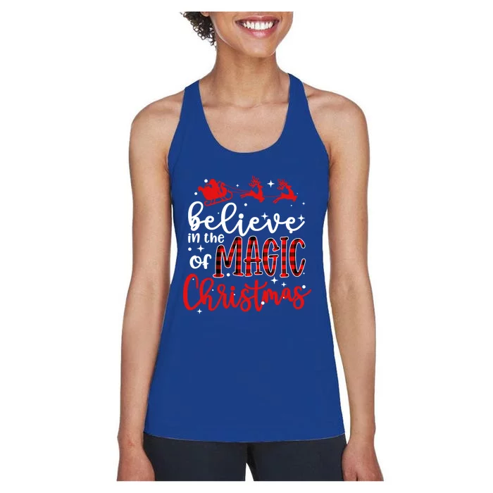 Believe In The Magic Of Christmas Buffalo Plaid Xmas Holiday Gift Women's Racerback Tank