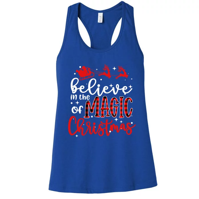 Believe In The Magic Of Christmas Buffalo Plaid Xmas Holiday Gift Women's Racerback Tank