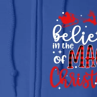 Believe In The Magic Of Christmas Buffalo Plaid Xmas Holiday Gift Full Zip Hoodie