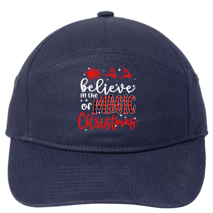 Believe In The Magic Of Christmas Buffalo Plaid Xmas Holiday Gift 7-Panel Snapback Hat