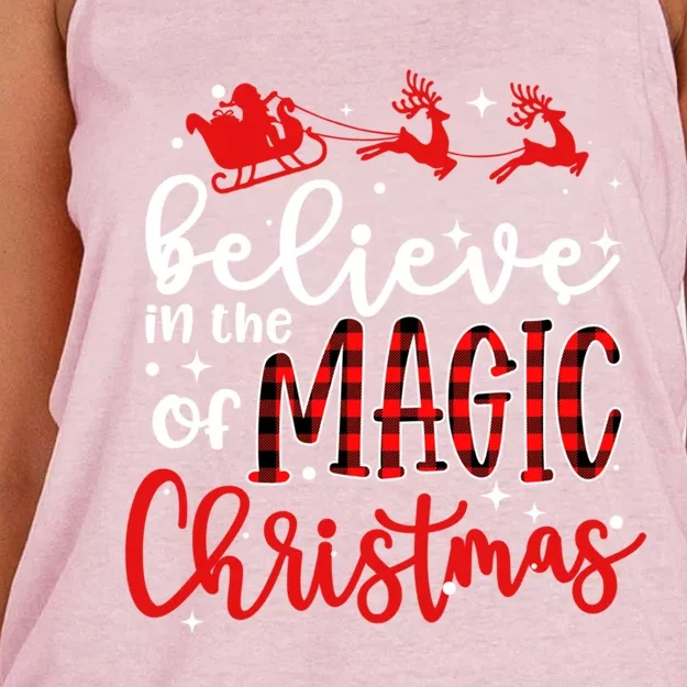 Believe In The Magic Of Christmas Buffalo Plaid Xmas Holiday Gift Women's Knotted Racerback Tank