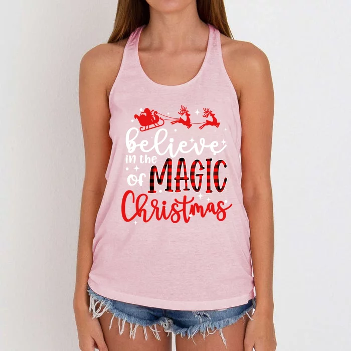 Believe In The Magic Of Christmas Buffalo Plaid Xmas Holiday Gift Women's Knotted Racerback Tank