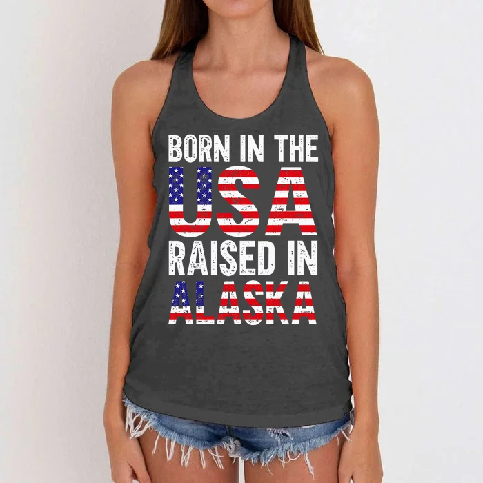 Born In The Usa Raised In Alaska Women's Knotted Racerback Tank