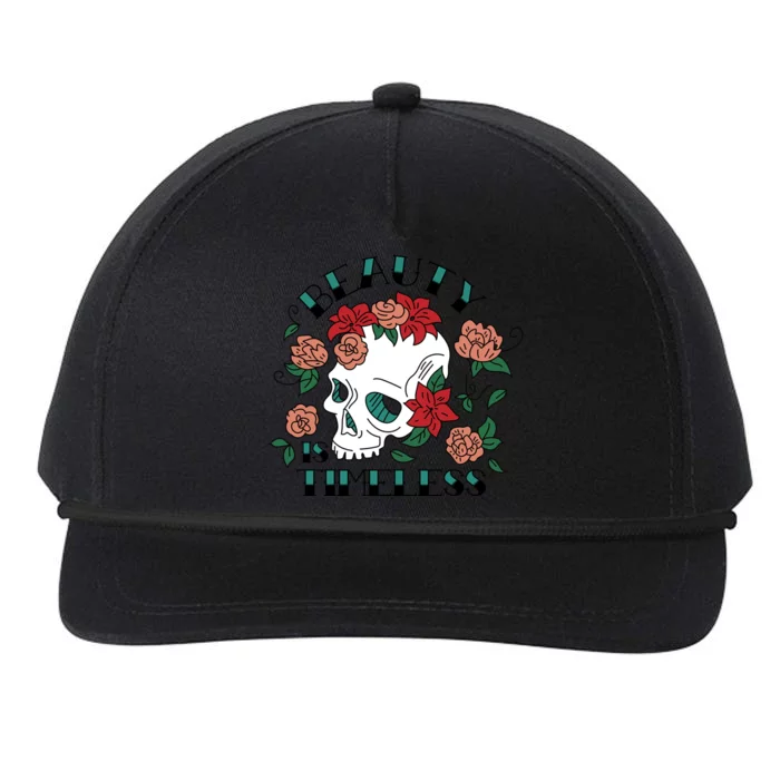 Beauty Is Timeless Skull Floral Snapback Five-Panel Rope Hat