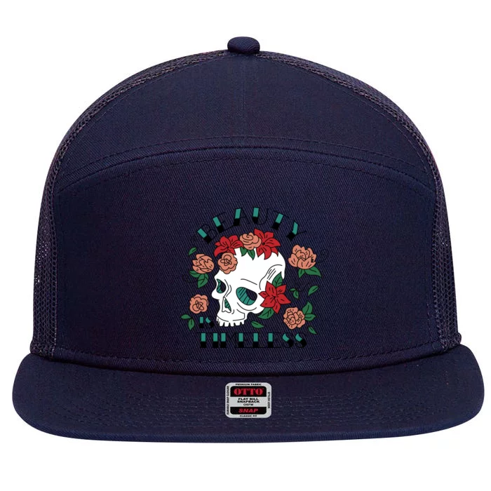 Beauty Is Timeless Skull Floral 7 Panel Mesh Trucker Snapback Hat