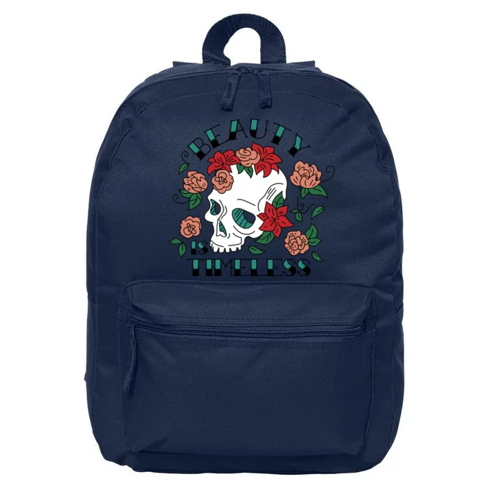 Beauty Is Timeless Skull Floral 16 in Basic Backpack