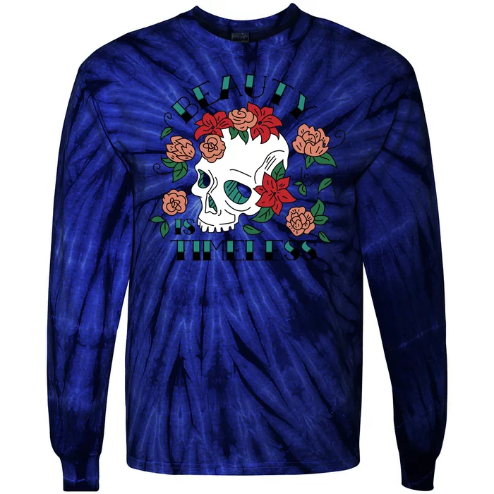 Beauty Is Timeless Skull Floral Tie-Dye Long Sleeve Shirt