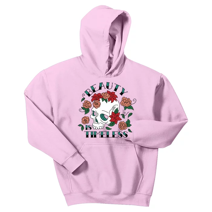 Beauty Is Timeless Skull Floral Kids Hoodie