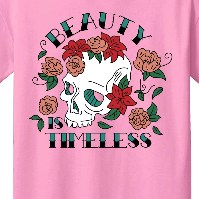 Beauty Is Timeless Skull Floral Kids T-Shirt