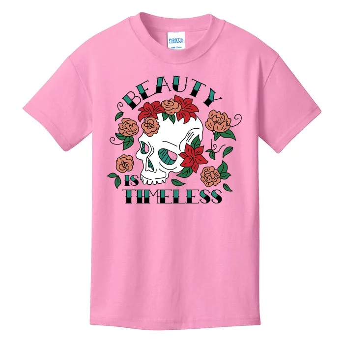 Beauty Is Timeless Skull Floral Kids T-Shirt