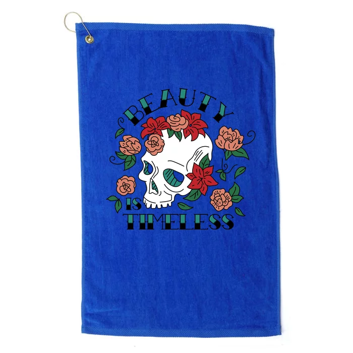 Beauty Is Timeless Skull Floral Platinum Collection Golf Towel