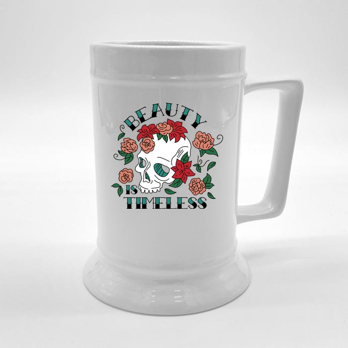 Beauty Is Timeless Skull Floral Front & Back Beer Stein