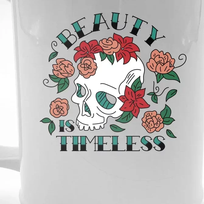 Beauty Is Timeless Skull Floral Front & Back Beer Stein