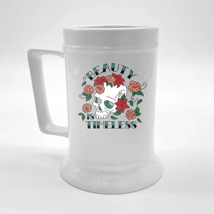 Beauty Is Timeless Skull Floral Front & Back Beer Stein