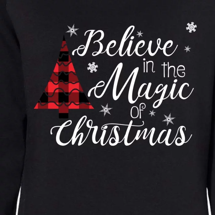 Believe In The Magic Of Christmas Tree In Red Buffalo Plaid Gift Womens California Wash Sweatshirt