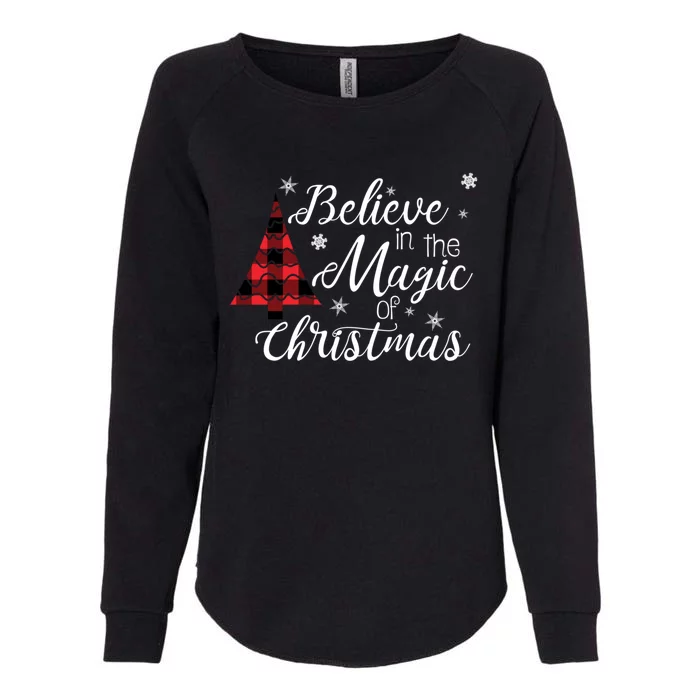 Believe In The Magic Of Christmas Tree In Red Buffalo Plaid Gift Womens California Wash Sweatshirt