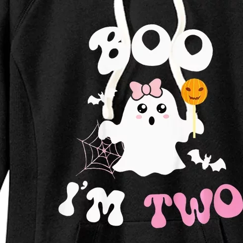 Boo Im Two Ghost Second 2nd Birthday Groovy Halloween Women's Fleece Hoodie