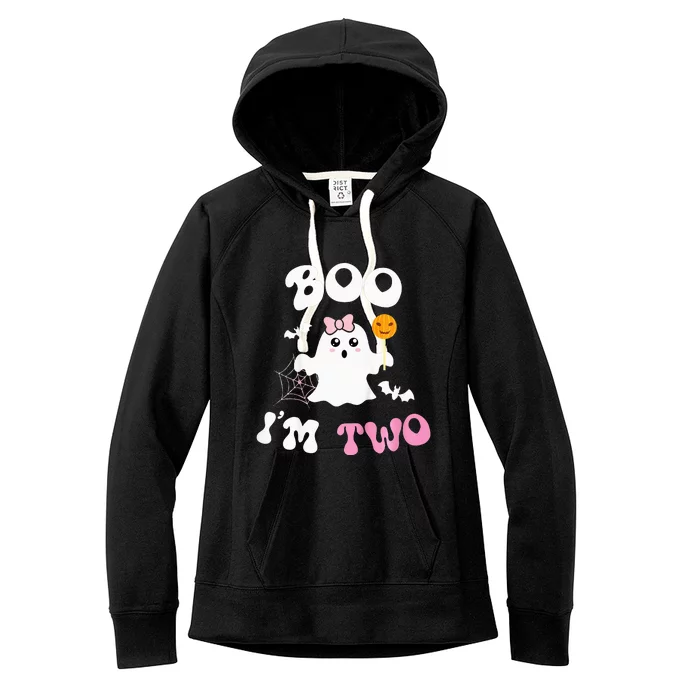 Boo Im Two Ghost Second 2nd Birthday Groovy Halloween Women's Fleece Hoodie