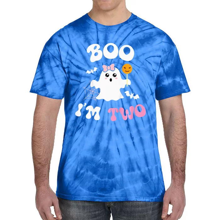 Boo Im Two Ghost Second 2nd Birthday Groovy Halloween Tie-Dye T-Shirt