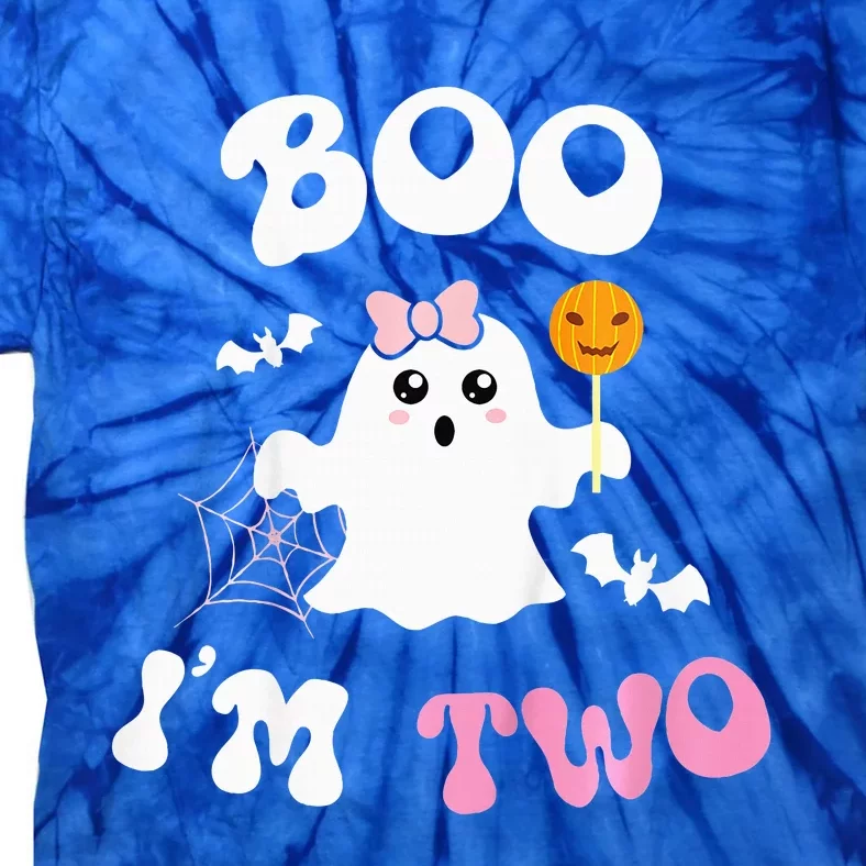 Boo Im Two Ghost Second 2nd Birthday Groovy Halloween Tie-Dye T-Shirt