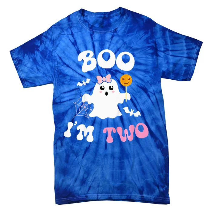 Boo Im Two Ghost Second 2nd Birthday Groovy Halloween Tie-Dye T-Shirt