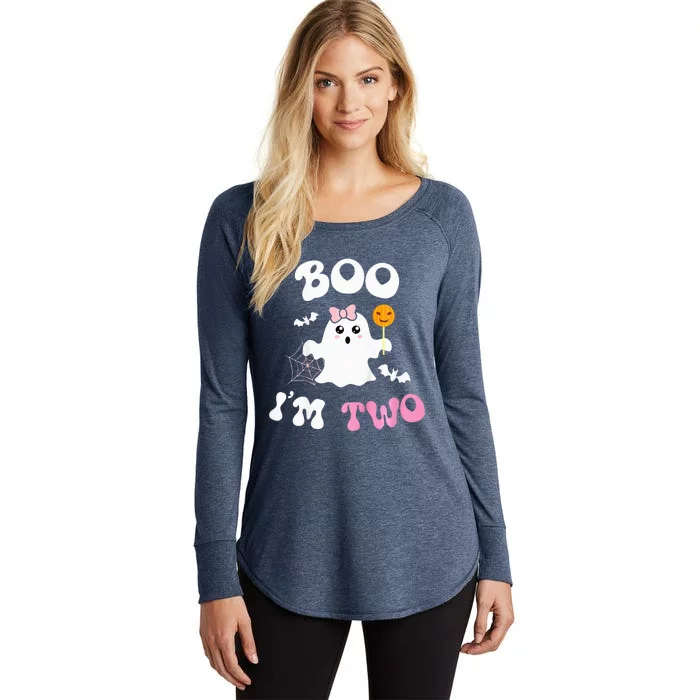 Boo Im Two Ghost Second 2nd Birthday Groovy Halloween Women's Perfect Tri Tunic Long Sleeve Shirt