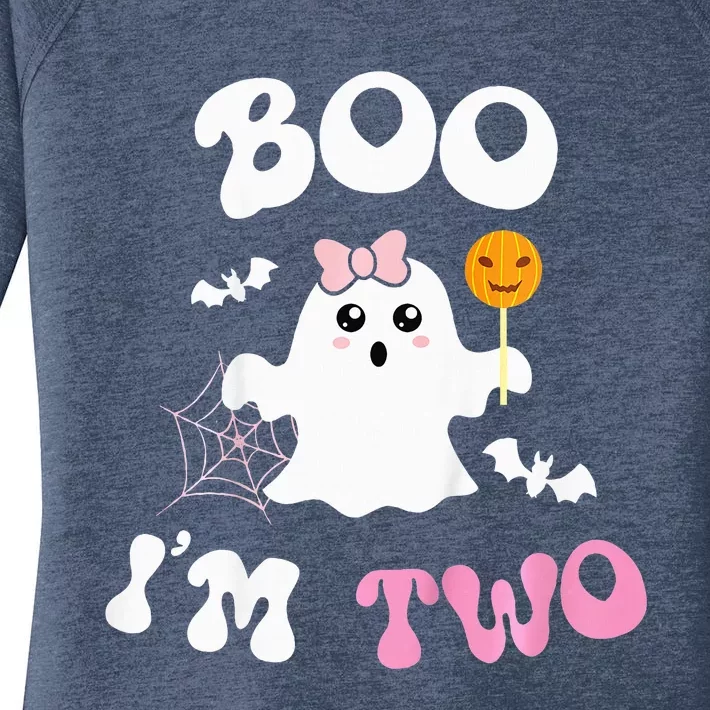 Boo Im Two Ghost Second 2nd Birthday Groovy Halloween Women's Perfect Tri Tunic Long Sleeve Shirt