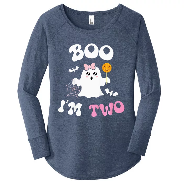 Boo Im Two Ghost Second 2nd Birthday Groovy Halloween Women's Perfect Tri Tunic Long Sleeve Shirt