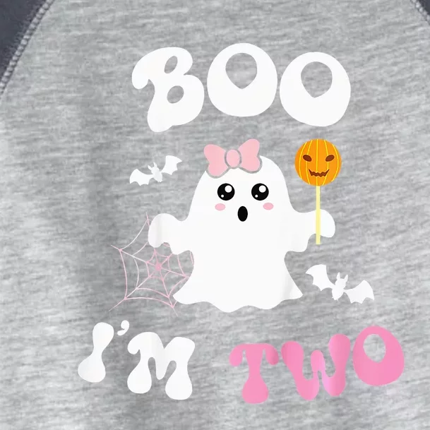 Boo Im Two Ghost Second 2nd Birthday Groovy Halloween Toddler Fine Jersey T-Shirt