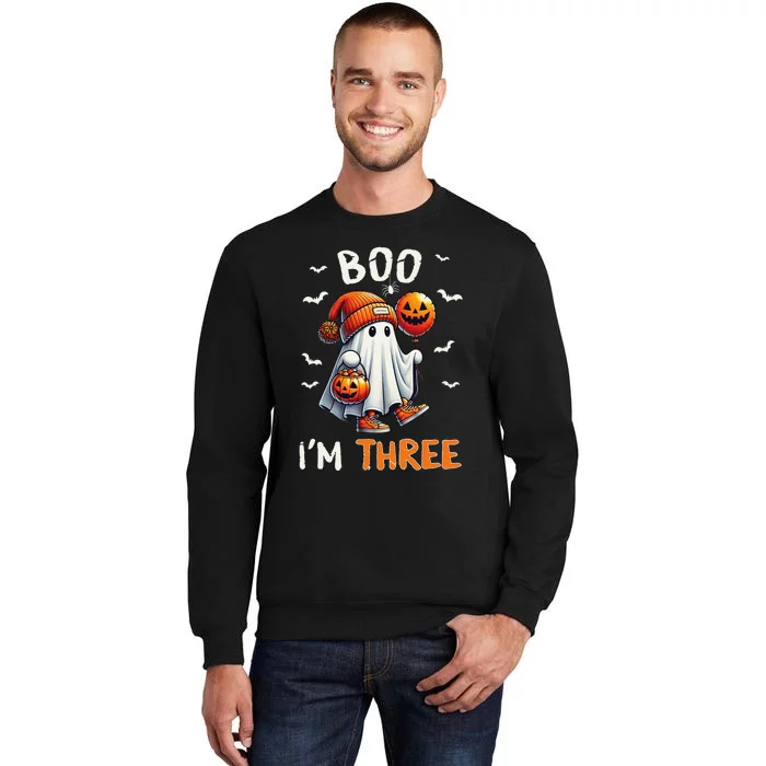 Boo IM Three Ghost 3rd Birthday Halloween Groovy Gift Tall Sweatshirt