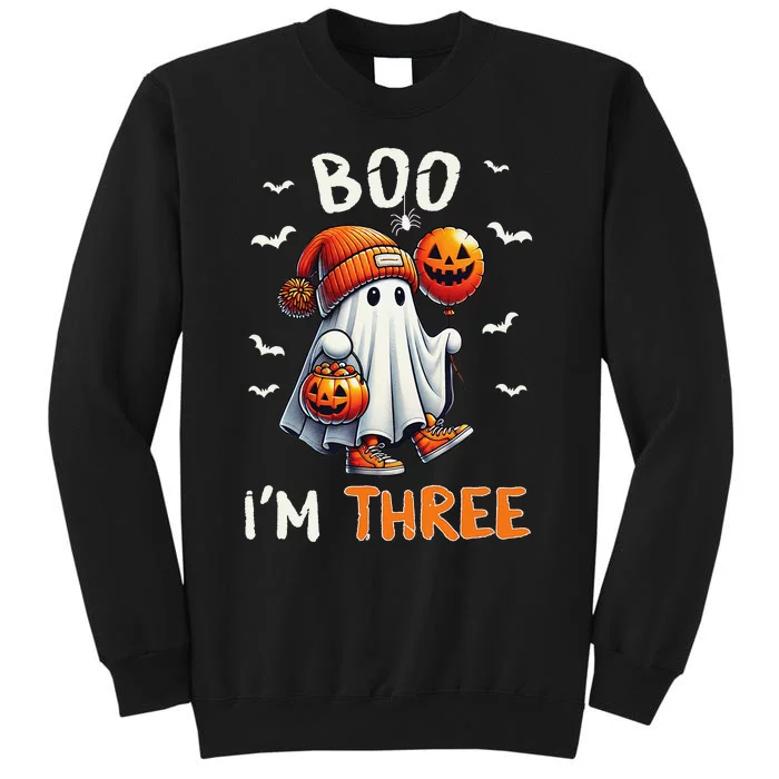 Boo IM Three Ghost 3rd Birthday Halloween Groovy Gift Tall Sweatshirt