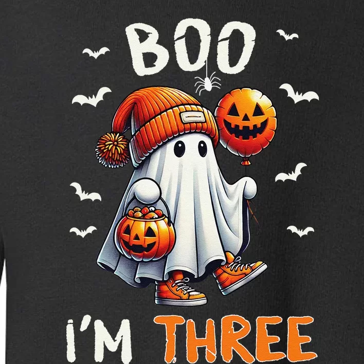 Boo IM Three Ghost 3rd Birthday Halloween Groovy Gift Toddler Sweatshirt