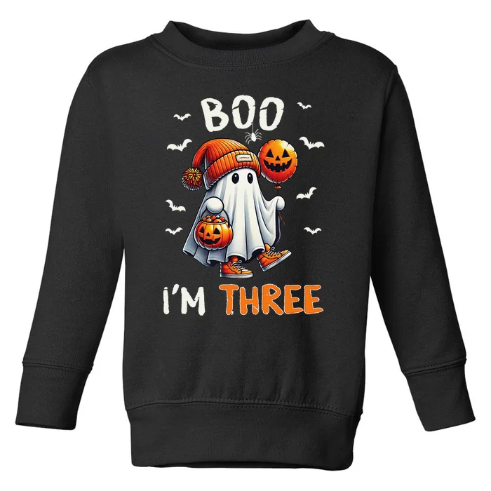 Boo IM Three Ghost 3rd Birthday Halloween Groovy Gift Toddler Sweatshirt