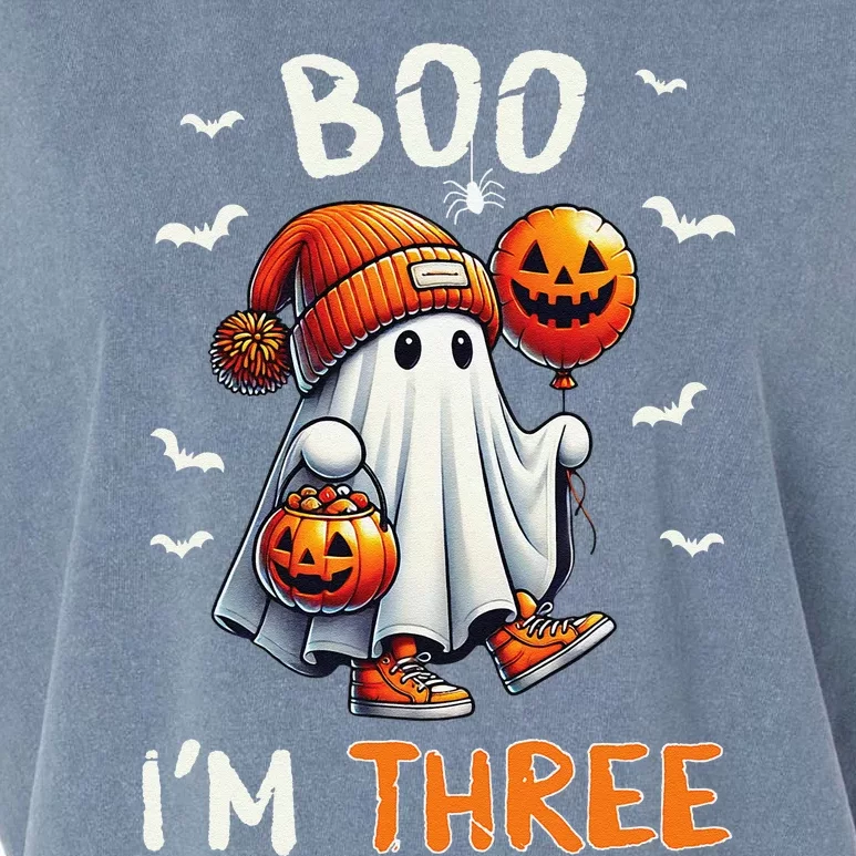 Boo IM Three Ghost 3rd Birthday Halloween Groovy Gift Garment-Dyed Women's Muscle Tee