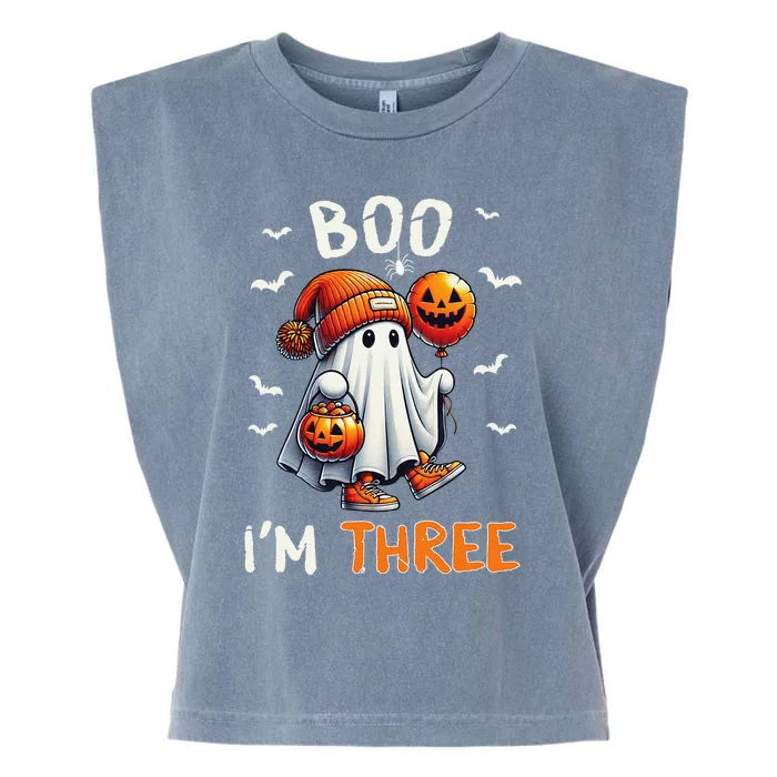 Boo IM Three Ghost 3rd Birthday Halloween Groovy Gift Garment-Dyed Women's Muscle Tee